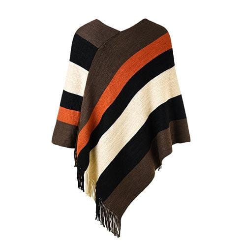 Warmer gestreifter Damen-Poncho
