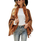 Kaschmir-Damenponcho mit Leopardenmuster