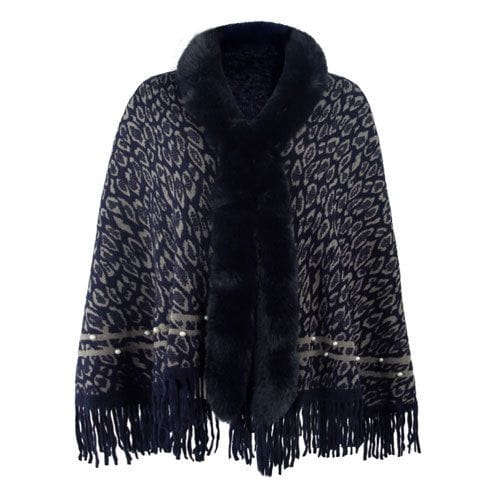 Kaschmir-Damenponcho mit Leopardenmuster