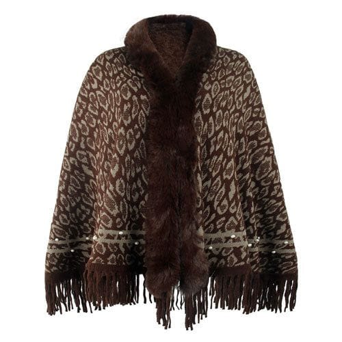 Kaschmir-Damenponcho mit Leopardenmuster