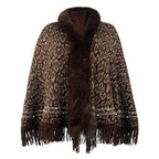 Kaschmir-Damenponcho mit Leopardenmuster
