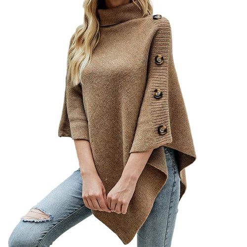 Asymmetrischer Poncho mit Rollkragen und Fledermausärmeln