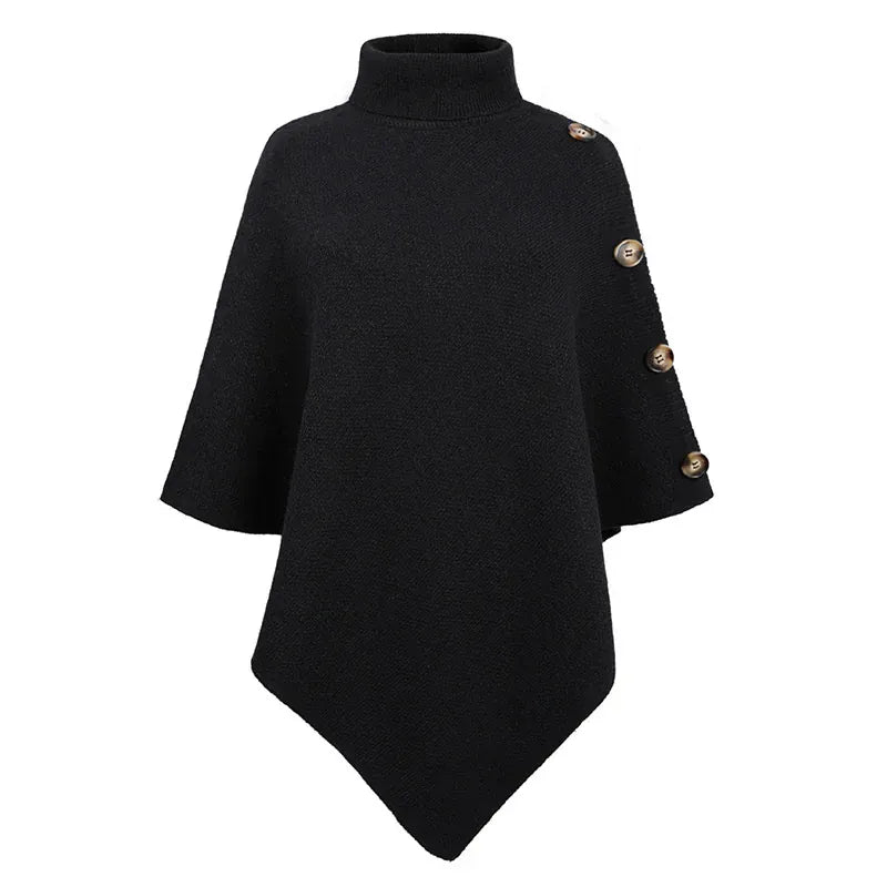 Asymmetrischer Poncho mit Rollkragen und Fledermausärmeln