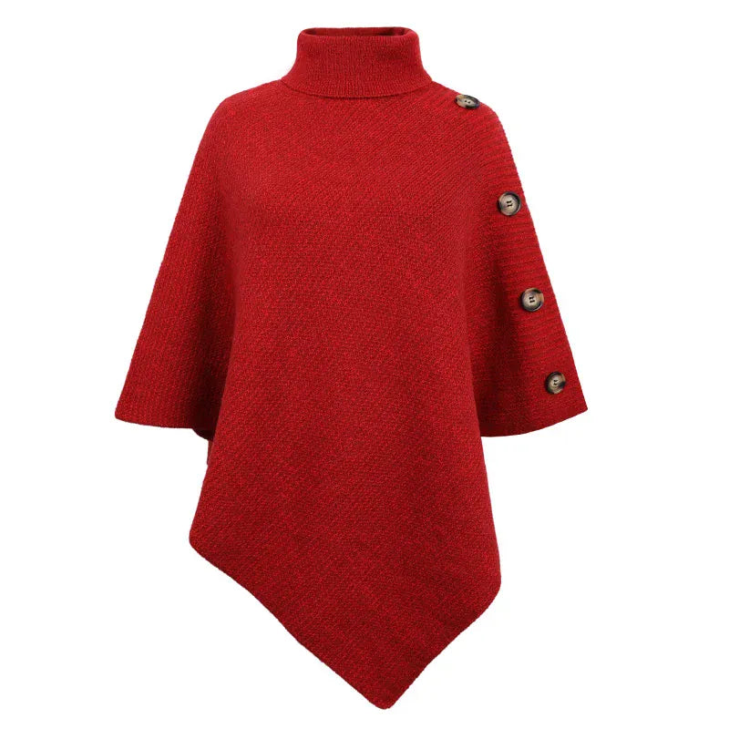 Asymmetrischer Poncho mit Rollkragen und Fledermausärmeln