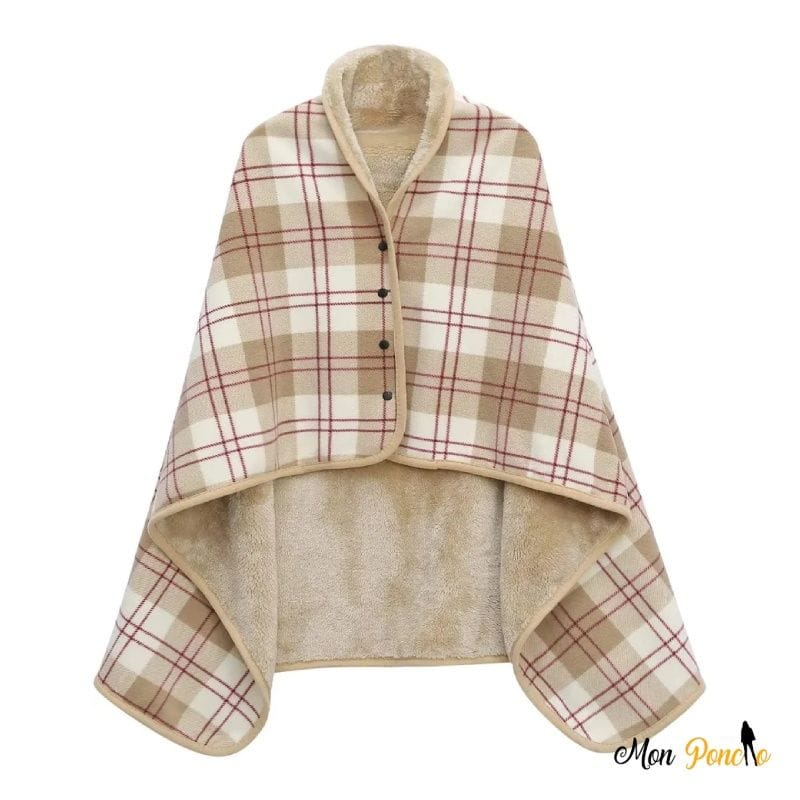Tragbarer, wendbarer Fleece-Poncho mit Karomuster in Beige und Braun