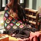 Retro Häkelponcho Granny Squares Bunt