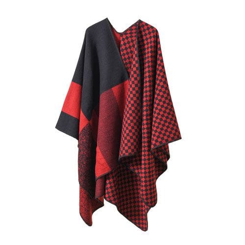 Kaschmir-Poncho mit Karomuster