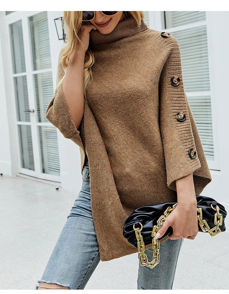 Asymmetrischer Poncho mit Rollkragen und Fledermausärmeln