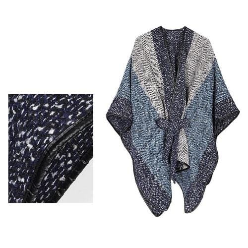 Damen-Poncho aus Kaschmir mit gestrickten Wollmotiven