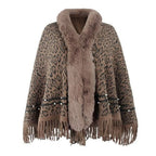 Kaschmir-Damenponcho mit Leopardenmuster