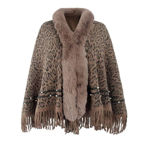 Kaschmir-Damenponcho mit Leopardenmuster