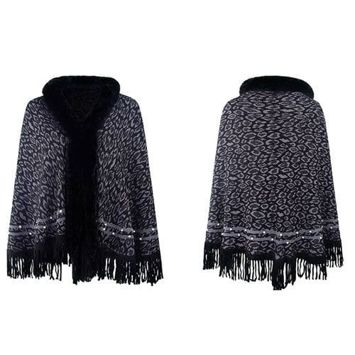 Kaschmir-Damenponcho mit Leopardenmuster