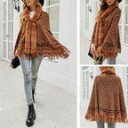 Kaschmir-Damenponcho mit Leopardenmuster