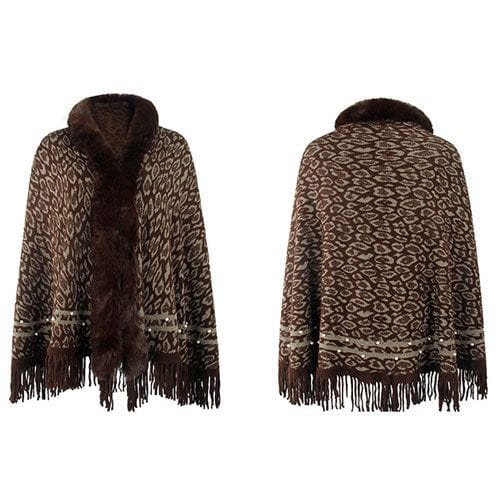 Kaschmir-Damenponcho mit Leopardenmuster