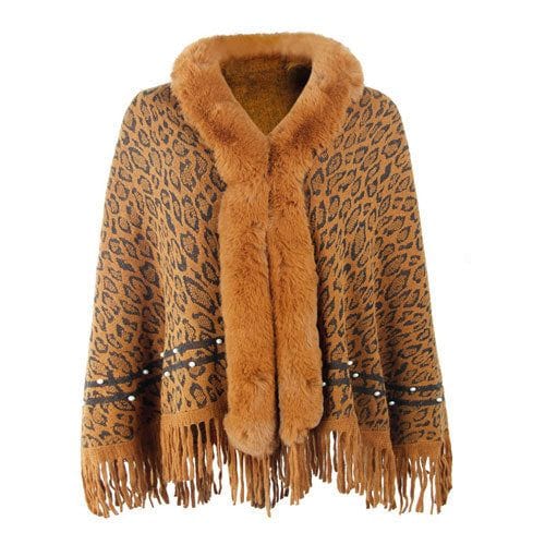 Kaschmir-Damenponcho mit Leopardenmuster