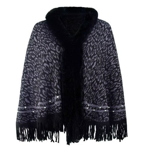 Kaschmir-Damenponcho mit Leopardenmuster