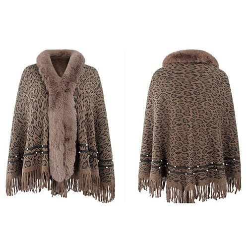 Kaschmir-Damenponcho mit Leopardenmuster