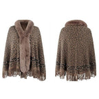 Kaschmir-Damenponcho mit Leopardenmuster