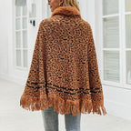 Kaschmir-Damenponcho mit Leopardenmuster