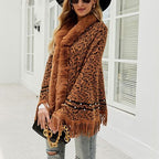 Kaschmir-Damenponcho mit Leopardenmuster