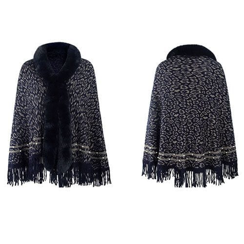 Kaschmir-Damenponcho mit Leopardenmuster