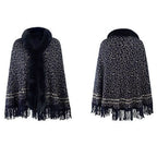 Kaschmir-Damenponcho mit Leopardenmuster