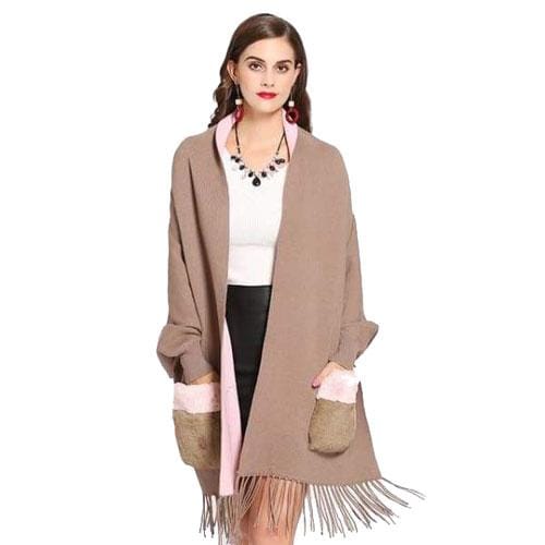 Damenponcho mit Felltaschen