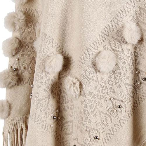 Damenponcho mit Pompons aus Baumwolle