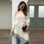 Damenponcho mit Pompons aus Baumwolle