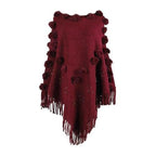 Damenponcho mit Pompons aus Baumwolle