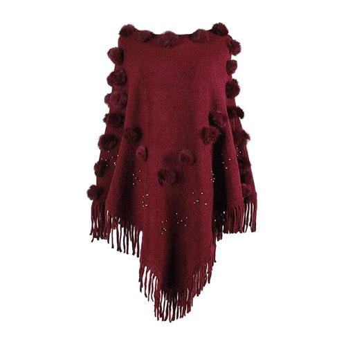 Damenponcho mit Pompons aus Baumwolle