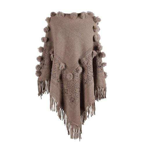 Damenponcho mit Pompons aus Baumwolle