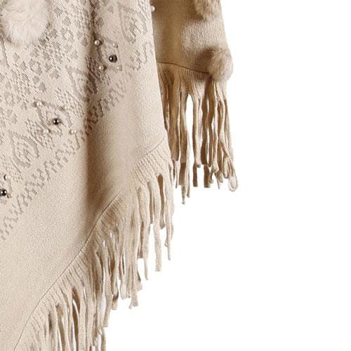 Damenponcho mit Pompons aus Baumwolle