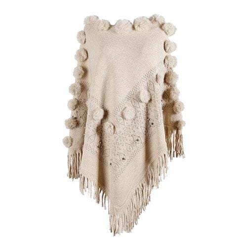 Damenponcho mit Pompons aus Baumwolle