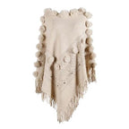 Damenponcho mit Pompons aus Baumwolle