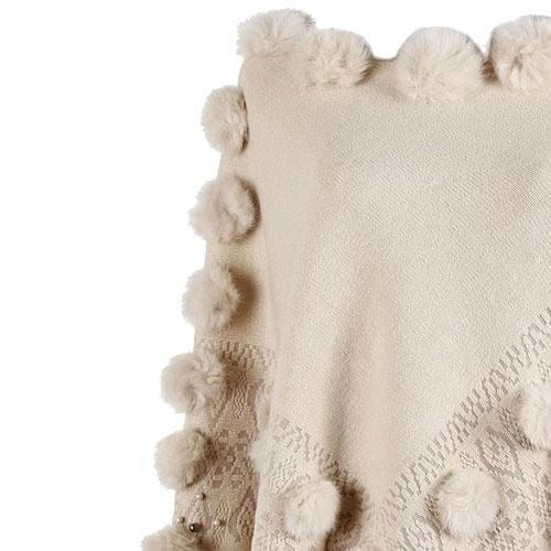 Damenponcho mit Pompons aus Baumwolle