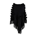 Damenponcho mit Pompons aus Baumwolle