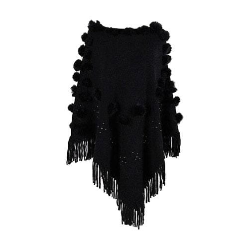 Damenponcho mit Pompons aus Baumwolle