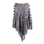 Damenponcho mit Pompons aus Baumwolle