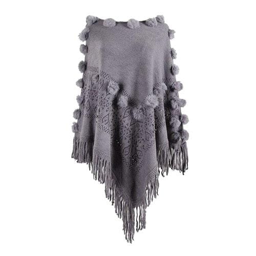 Damenponcho mit Pompons aus Baumwolle