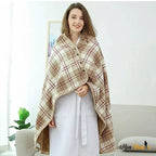 Tragbarer, wendbarer Fleece-Poncho mit Karomuster in Beige und Braun