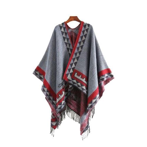Ethnischer Damenponcho mit feinen Fransen