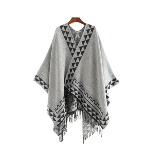 Ethnischer Damenponcho mit feinen Fransen