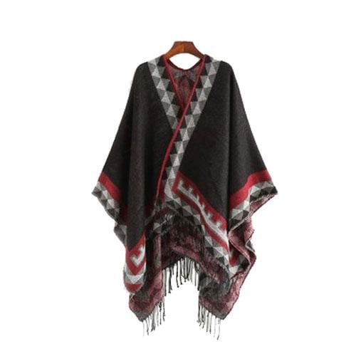 Ethnischer Damenponcho mit feinen Fransen