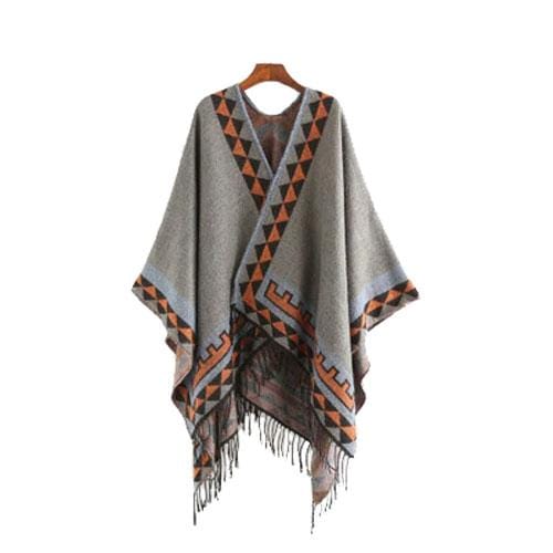 Ethnischer Damenponcho mit feinen Fransen