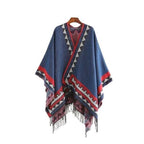 Ethnischer Damenponcho mit feinen Fransen