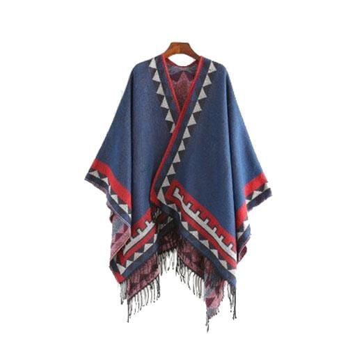 Ethnischer Damenponcho mit feinen Fransen