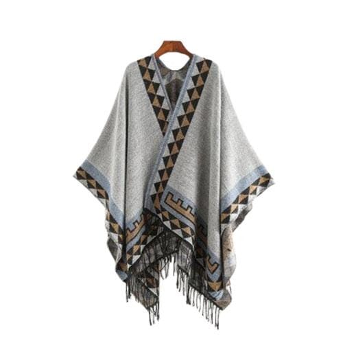 Ethnischer Damenponcho mit feinen Fransen