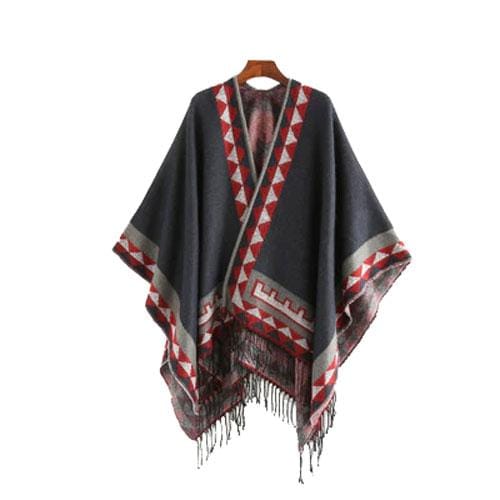 Ethnischer Damenponcho mit feinen Fransen