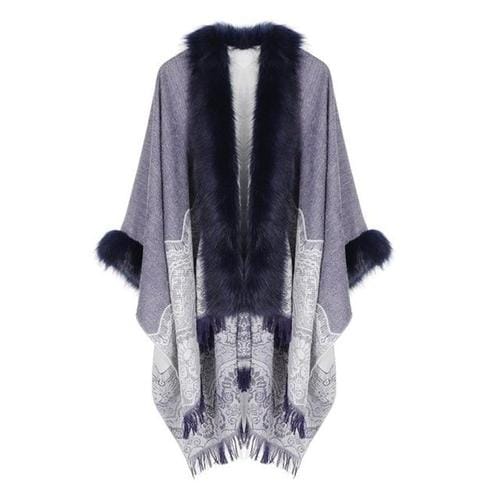 Feiner Damenponcho mit Pelzkragen